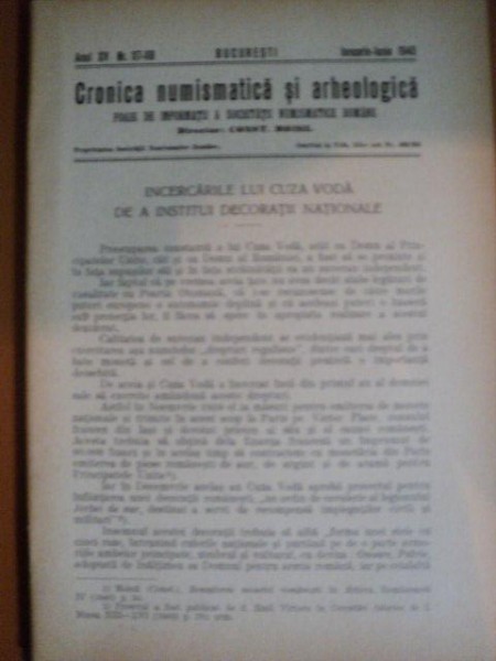 REVISTA CRONICA NUMISMATICA SI ARHEOLOGICA , ANUL XV , NR. 117 - 118  ,  IANUARIE - IUNIE  1940 , Bucuresti 1940