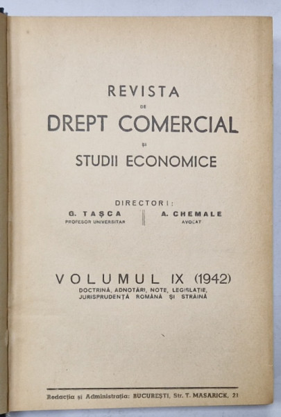 REVISTA DE DREPT COMERCIAL SI STUDII ECONOMICE , VOLUMUL IX , 1942