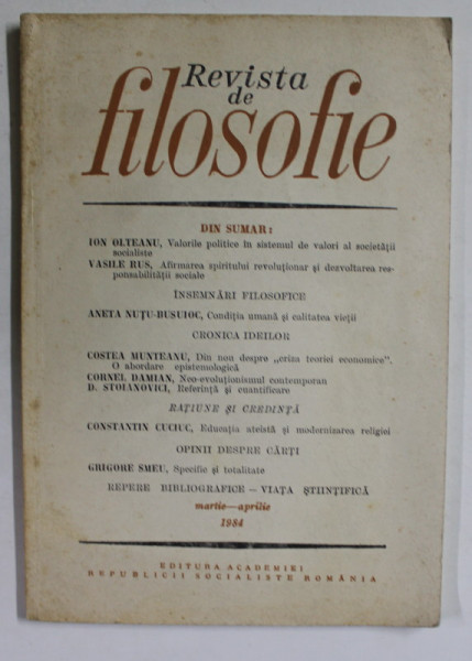 REVISTA DE FILOSOFIE , TOMUL XXXI , NR. 2 , 1984