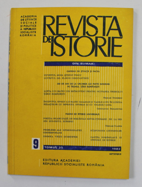 REVISTA DE ISTORIE , TOMUL 35 , NR. 9  , SEPTEMBRIE  , 1982