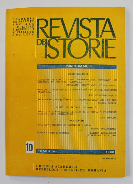 REVISTA DE ISTORIE , TOMUL 41, NR. 10 , OCTOMBRIE , 1988