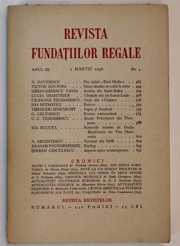 REVISTA FUNDATIILOR REGALE , ANUL III , NR. 3 ,1 MARTIE  , 1936