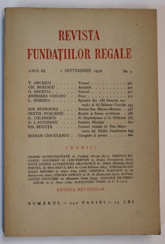 REVISTA FUNDATIILOR REGALE , ANUL III , NR. 9 ,1 SEPTEMBRIE  , 1936