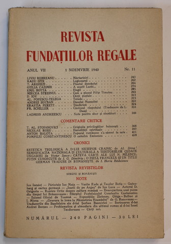 REVISTA FUNDATIILOR REGALE , ANUL VII , NR. 11 ,1 NOIEMBRIE , 1940