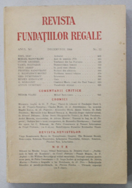 REVISTA FUNDATIILOR REGALE , ANUL XI , NR. 12 , DECEMBRIE ,  1944