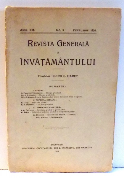 REVISTA GENERALA A INVATAMANTULUI, ANUL XII, NR. 3, FEBRUARIE 1924