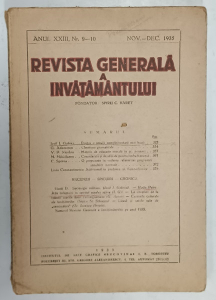 REVISTA GENERALA A INVATAMANTULUI , ANUL XXIII , NR. 9-10 , 1935
