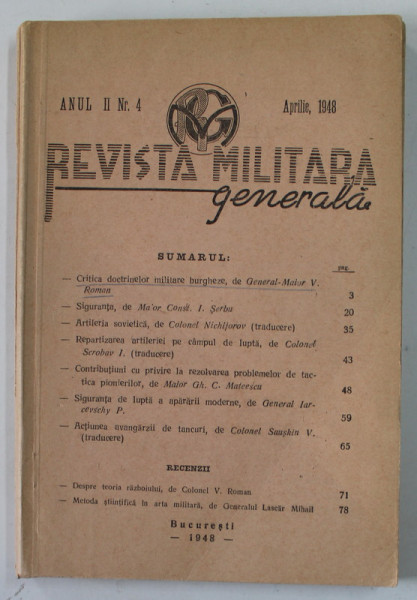 REVISTA MILITARA GENERALA , ANUL II , NR. 4 , APRILIE  , 1948