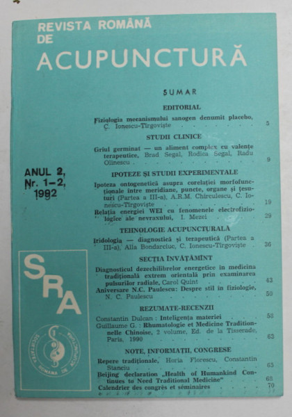 REVISTA ROMANA DE ACUPUNCTURA , ANUL 2 , NR. 1-2 , 1992