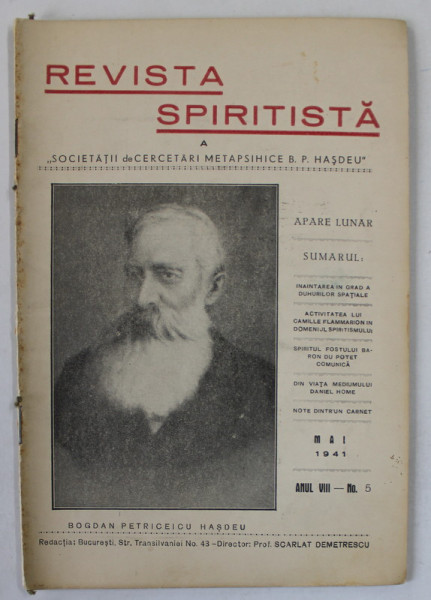 REVISTA SPIRITISTA A SOCIETATII DE CERCETARI METAPSIHICE B.P. HASDEU ...