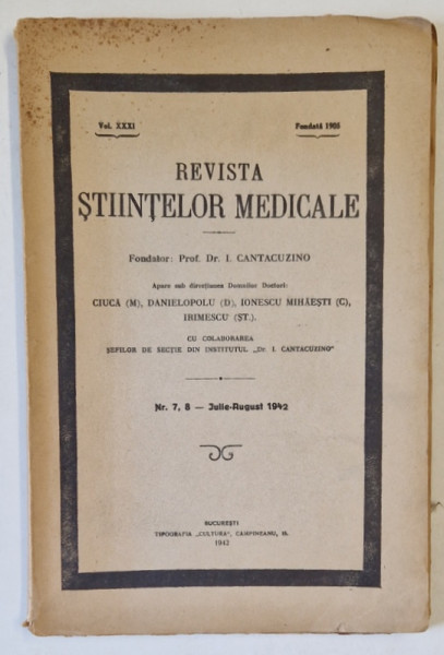 REVISTA STIINTELOR MEDICALE , NR. 7 -8 , IULIE - AUGUST 1942