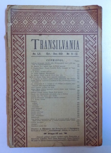 REVISTA " TRANSILVANIA " AN. LII - OCT. - DEC. 1921 , NR. 9 - 12