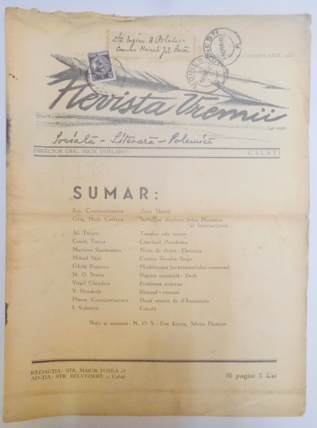 REVISTA VREMII , SOCIALA , LITERARA , POLEMICA , ANUL I , NO. 9 , 25 IANUARIE 1935