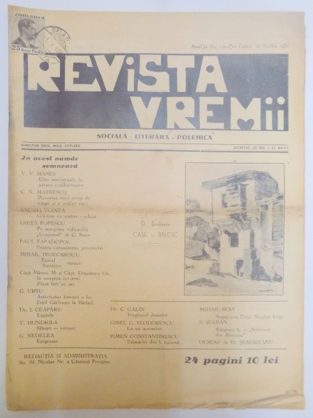 REVISTA VREMII , SOCIALA , LITERARA , POLEMICA , ANUL III , NO. 11-12 , 10 APRILIE 1936