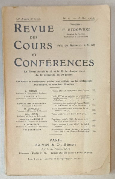 REVUE DES COURS ET CONFERENCES , No.11 , 1934