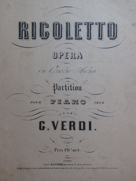 RIGOLETTO , opera de VERDI , PARTITURA , pour piano de L. STREABBOG , CCA. 1900, PARTITURA