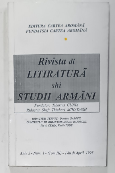 RIVISTA DI LITIRATURA SHI STUDII ARMANI , ANUL 2 , NUMARUL 1 , 1995