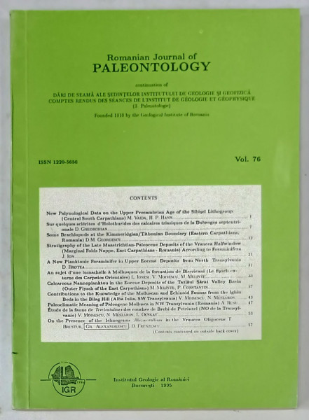 ROMANIAN JOURNAL OF PALEONTOLOGY , VOL. 76 , 1995