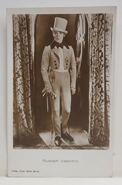 RUDOLPH VALENTINO , ACTOR , CARTE POSTALA ILUSTRATA , PERIOADA INTERBELICA