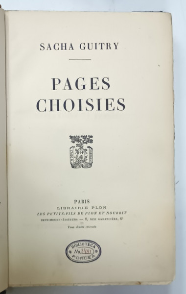 SACHE GUITRY , PAGES CHOISIES , 1932