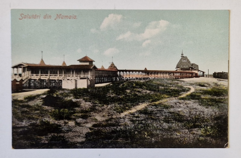 SALUTARI DIN MAMAIA , PAVILION LANGA PLAJA , CARTE POSTALA , INCEPUT DE SECOL XX