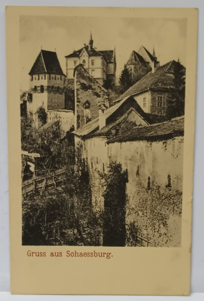 SALUTARI DIN SIGHISOARA , VEDERE SPRE CETATE , CARTE POSTALA ILUSTRATA , 1915
