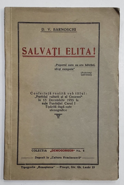 SALVATI ELITA ! de D.V. BARNOSCHI , 1935