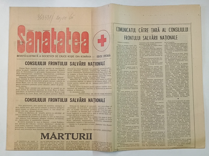 SANATATEA , REVISTA ILUSTRATA A SOCIETATII DE CRUCE ROSIE DIN ROMANIA - EDITIE SPECIALA , DECEMBRIE , 1989