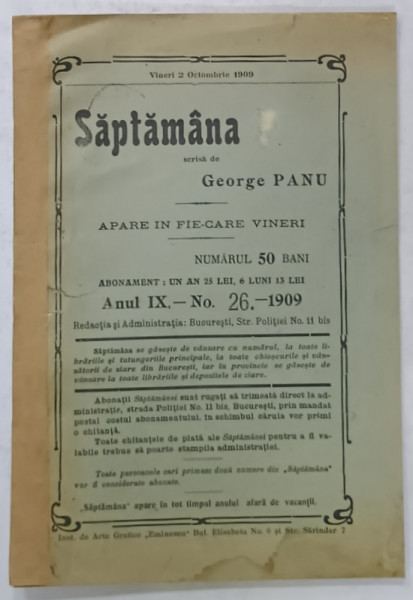 SAPTAMANA , scrisa de GEORGE PANU , ANUL IX , No. 26 , 1909