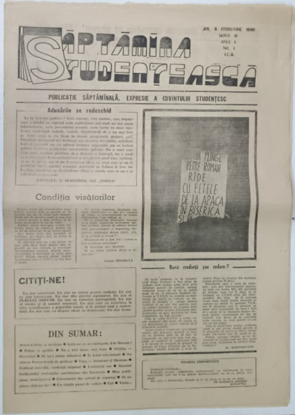 SAPTAMANA STUDENTEASCA , PUBLICATIE SAPTAMANALA , ANUL I , NR. 1 , 8 FEBRUARIE 1990