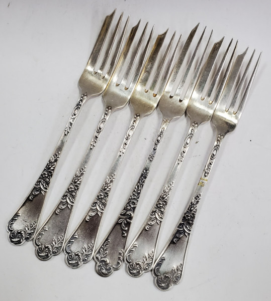 Sase furculite din argint pentru servit fructe, Marcaj Coroana Romaniei