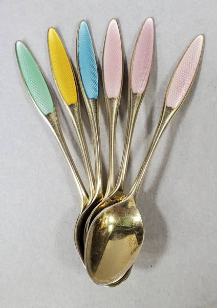 Sase lingurite din argint si email policrom, Frigast Sterling Silver/Enamel