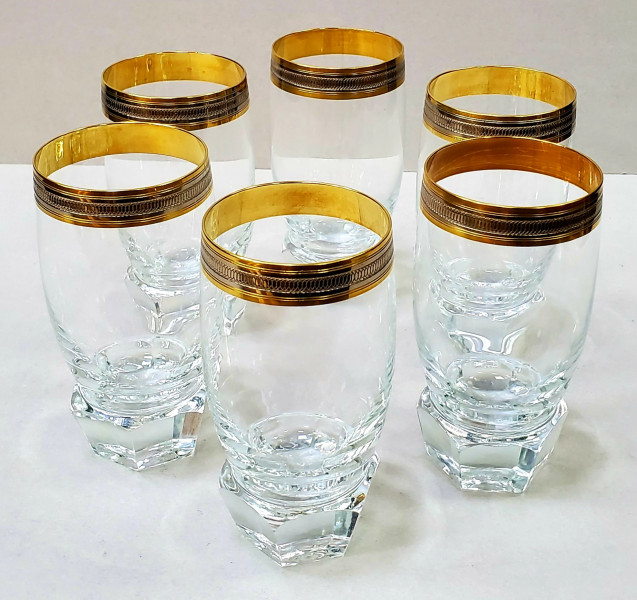 Sase pahare din cristal decorate cu aur coloidal, Anii 40