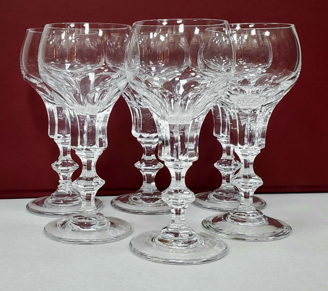 Sase pahare din cristal, pentru bauturi spirtoase, Secol XX