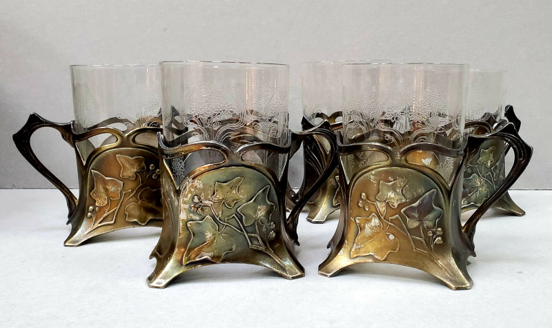 Sase suporturi WMF, Art Nouveau, pentru pahare, cca. 1906