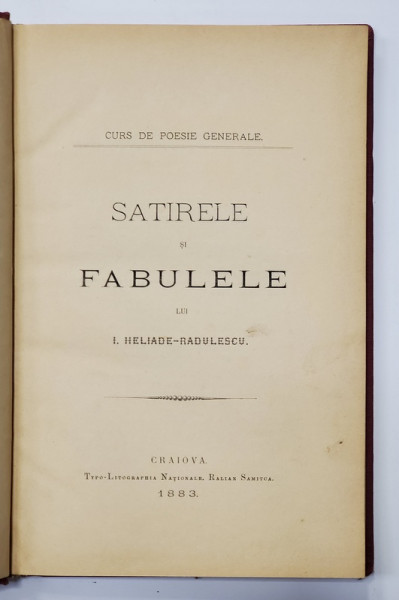 Satirele si fabulele I.Heliade Radulescu -Craiova, 1883