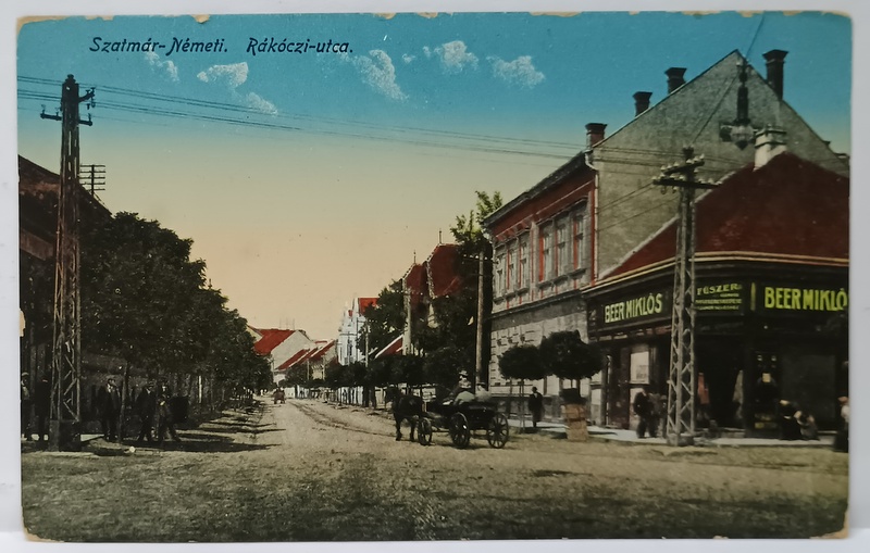 SATU MARE , STRADA RAKOCZI , INTERSECTIE CU MAGAZINE , CARTE POSTALA ILUSTRATA , 1915