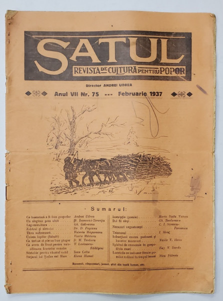 SATUL , REVISTA DE CULTURA PENTRU POPOR , NR. 75 ,  1937