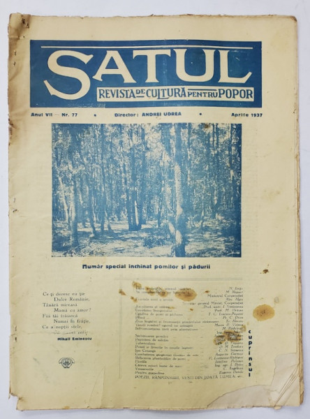 SATUL , REVISTA DE CULTURA PENTRU POPOR , NR. 77 ,  1937