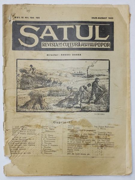 SATUL , REVISTA DE CULTURA PENTRU POPOR , NR.104-105 , APARUTA 1939