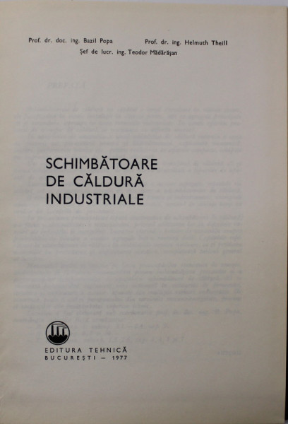 SCHIMBATOARE DE CALDURA INDUSTRIALE de BAZIL POPA ...TEODOR MADARASAN , 1977
