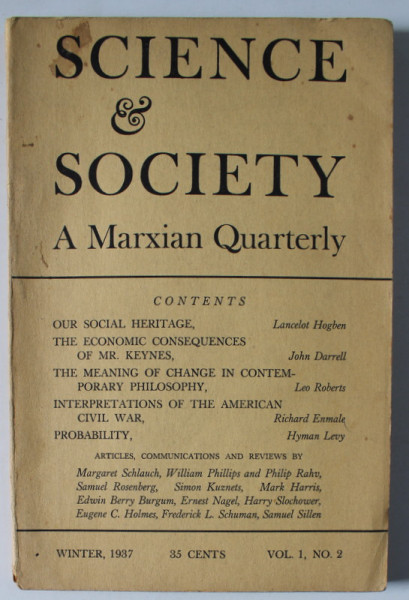 SCIENCE and SOCIETY , A MARXIAN QUARTERLY , NO. 2 , WINTER , 1937