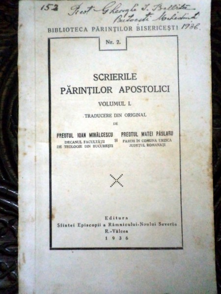 SCRIERILE PARINTILOR APOSTOLICI vol.I, R. VALCEA, 1936