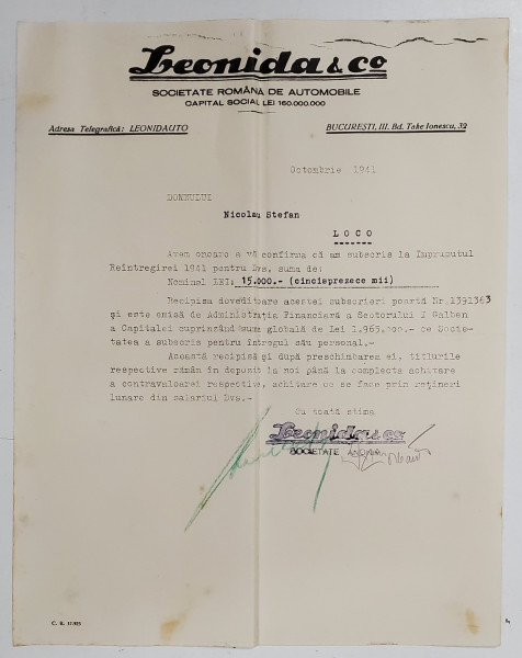 SCRISOARE DE CONFIRMARE SI INFORMARE SI DOUA BORDEROURI DE PROPRIETATE , 1941-1943