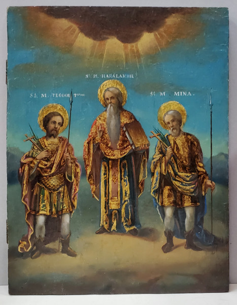 Sf. Ierarh Haralambie si Sfintii Militari Teodor Tiron si Mina, Icoana Romaneasca, Secol XIX
