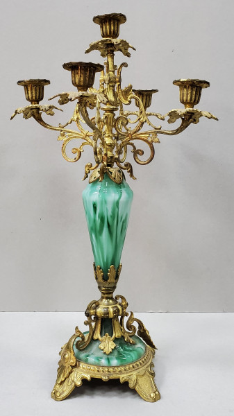 Sfesnic din bronz si onix cu 5 lumini, Secol XX