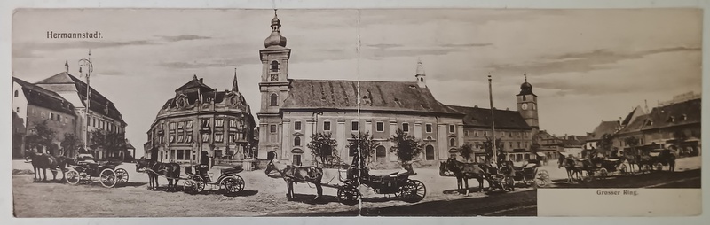 SIBIU , PIATA MARE , PANORAMA , CARTE POSTALA DUBLA , 1907