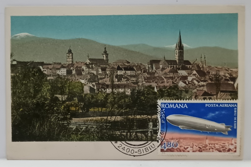 SIBIU , VEDERE DE ANSAMBLU , 1916 , CARTE POSTALA REPRODUSA , CU TIMBRU SI STAMPILA  DIN 1979