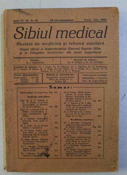SIBIUL MEDICAL - REVISTA DE MEDICINA SI TEHNICA SANITARA , ANUL VI , NR. 6 -12  , IUNIE - DEC . , 1940