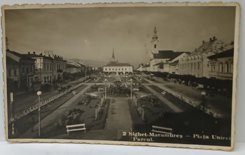 SIGHET - MARAMURES , PIATA UNIRII , FOTOGRAFIE DE ANSAMBLU , TIP CARTE POSTALA , 1937